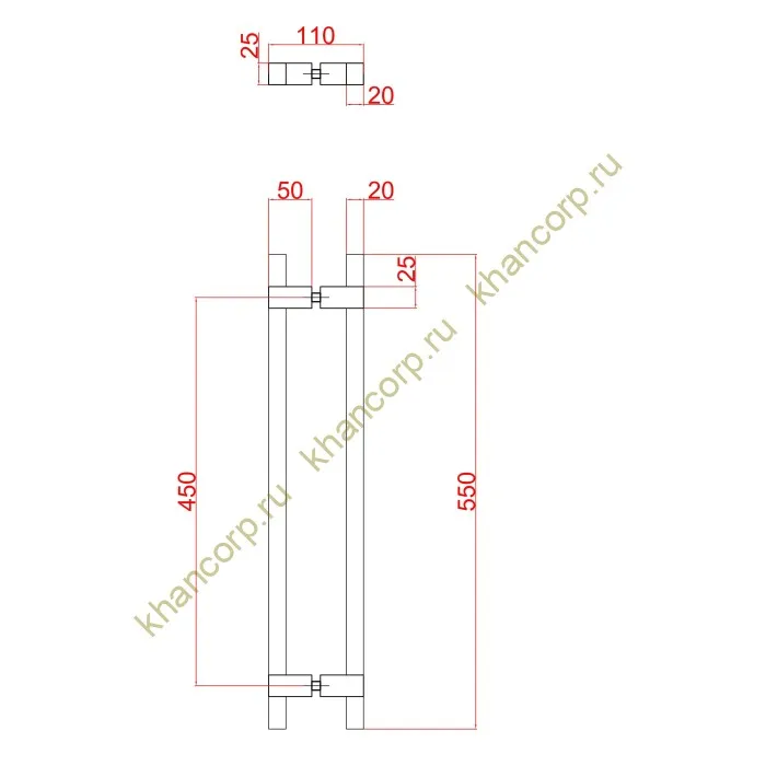 Ручка для сауны FDR-175, 20х450х550 мм, нержавейка/дерево/черный
