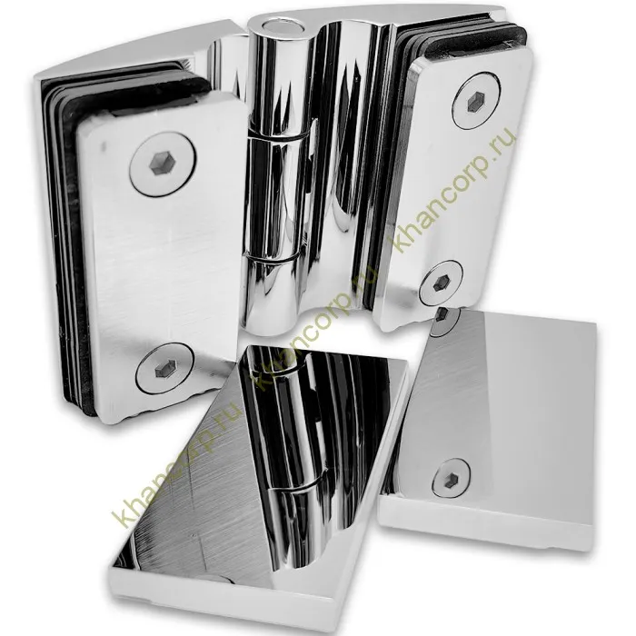 Петля Европа FDP-119 стекло-стекло 180˚, с крышками, латунь/хром