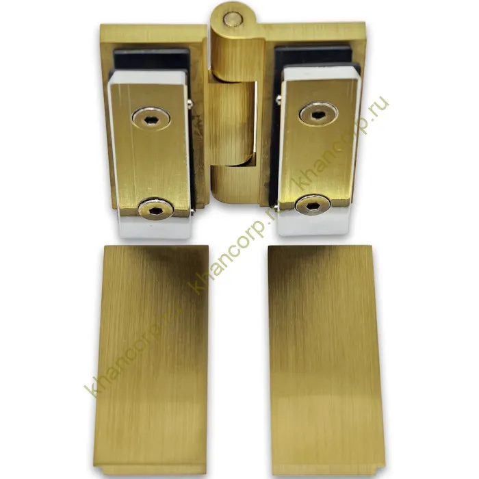 Петля Гера FDP-121, стекло-стекло 180°, латунь/брашированное золото