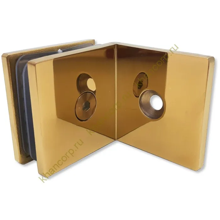 Коннектор Альфа FDK-13 стена-стекло 90˚ с пластиной, нержавейка/золото