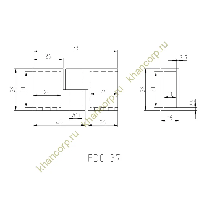 Соединитель трубы FDC-37, 30х10 вертикальный 90°-180°, нержавейка/бронза