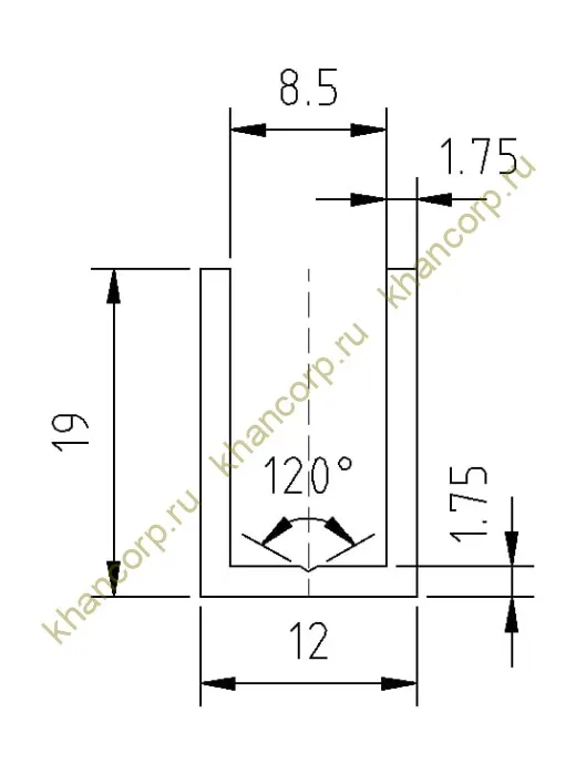Профиль для стекла FDPA-51.3, 19х12х1,75, длина 3 м, алюминий/бронза 