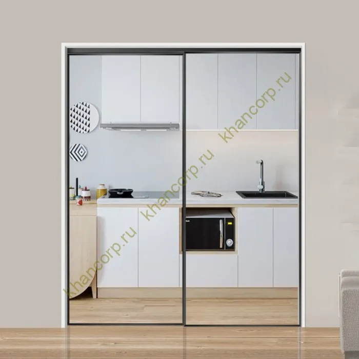 Комплект раздвижной системы DSK-170.2 AL/BL на 1 дверь (1+1) в проем, алюминий/черный