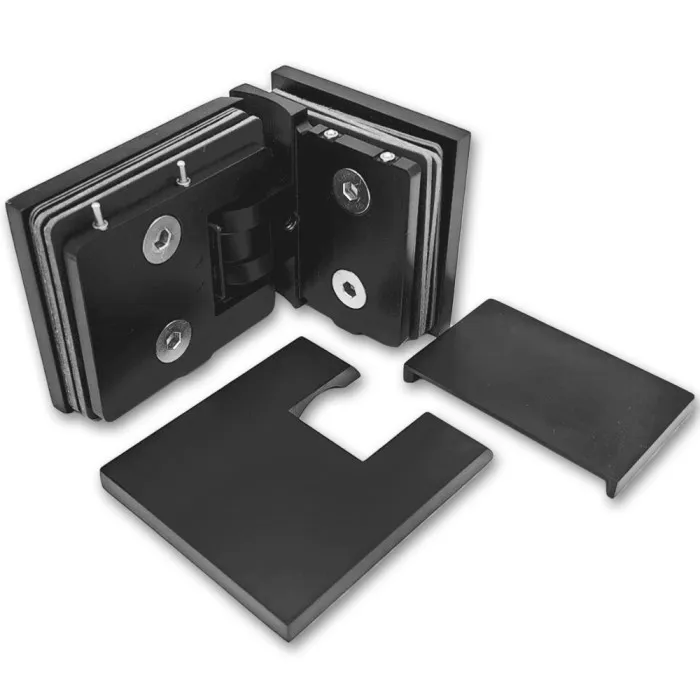 Петля Аврора FDP-184 стекло-стекло 90˚ с крышками, латунь/черный