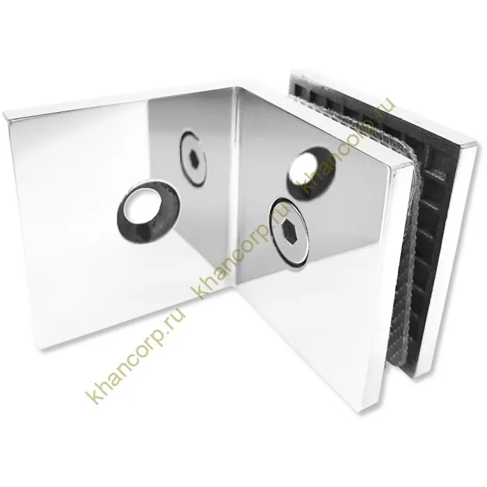 Коннектор Альфа FDK-13 стена-стекло 90˚ с пластиной, нержавейка/полированный