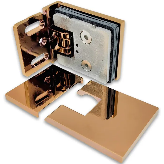 Петля Аврора FDP-180 стена-стекло 90˚ с крышками, латунь/розовое золото