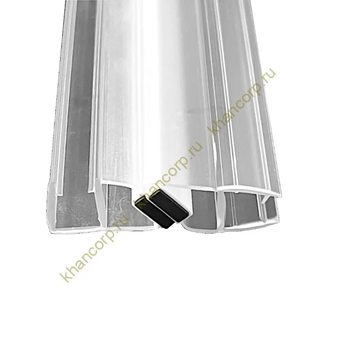 Уплотнитель магнитный ПРЕМИУМ 90° открывание внутрь, прозрачный, белый магнит 2.5 м под стекло 8 мм FDPP-515.8