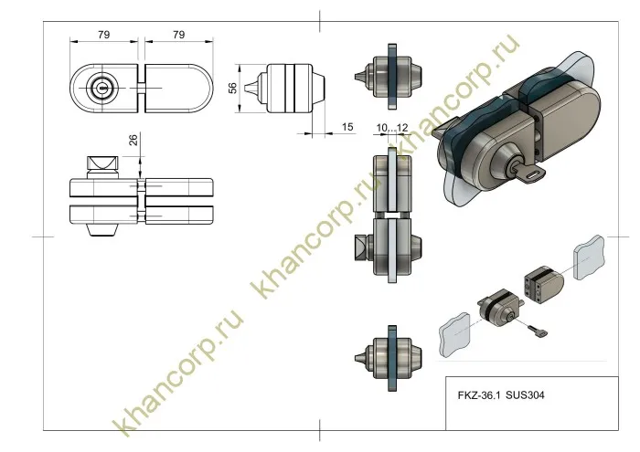 Замок зажимной FKZ-36.1 (без отверстия) ключ/защелка, черный