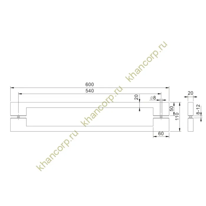 Ручка для сауны FDR-173, 20х20х600 мм, ясень/бесцветный