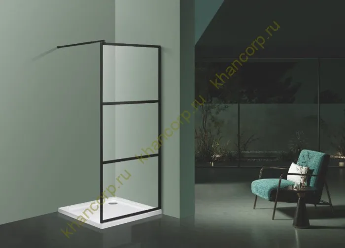 Комплект душевой шторки FDS-108 размером 900х1900 с прозрачным стеклом 8мм, алюминий/черный