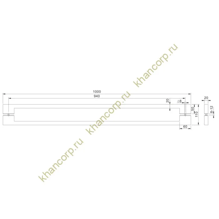 Ручка для сауны FDR-174, 20х20х1000 мм, орех/бесцветный