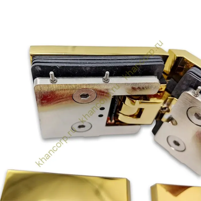 Петля Аврора FDP-185 стекло-стекло 135˚ с крышками, латунь/золото