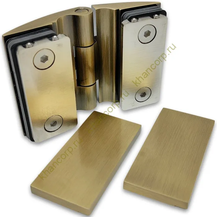 Петля Европа FDP-119 стекло-стекло 180˚ с крышками, латунь/бронза