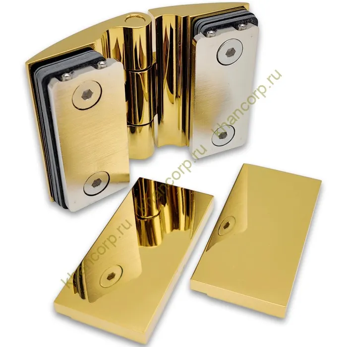 Петля Европа FDP-119 стекло-стекло 180˚, с крышками, латунь/золото