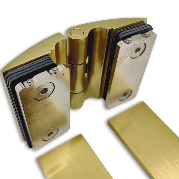 Петля Европа FDP-119 стекло-стекло 180˚, с крышками, латунь/брашированное золото