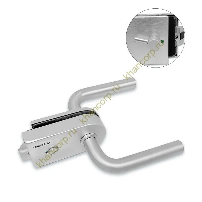 Замок сантехнический FMZ-32.1 для двери из стекла, с притвором, алюминий/анодированный