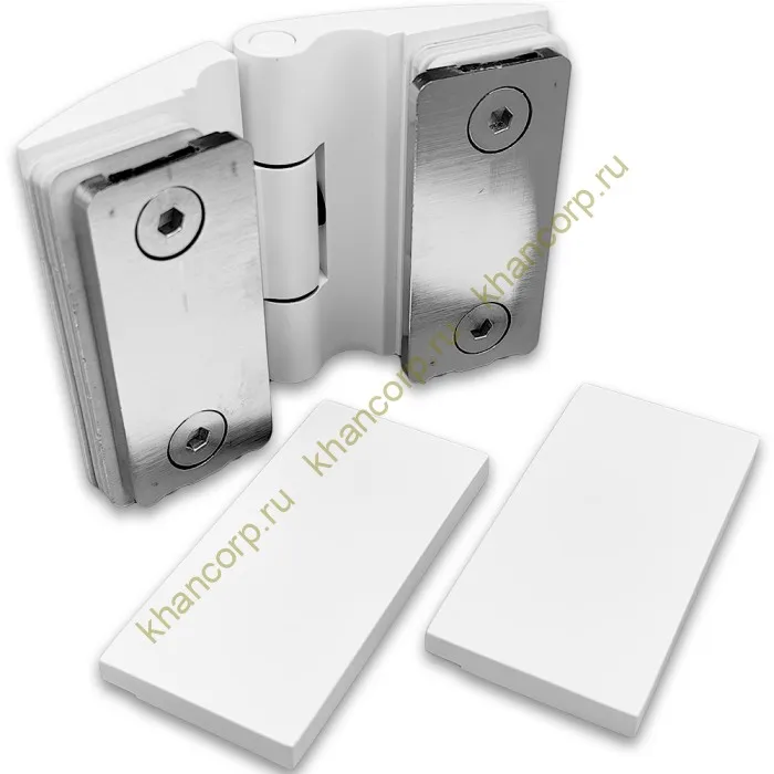 Петля Европа FDP-119  стекло-стекло 180˚, с крышками, латунь/белый