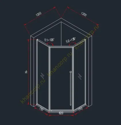 Трапециевидный распашной комплект Юнона FDS-104, 750х620х750х2000 мм, нержавейка/полированный