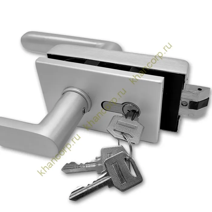 Замок FMZ-33.1 для межкомнатной двери из стекла, с притвором ключ/защелка, алюминий/анодированный