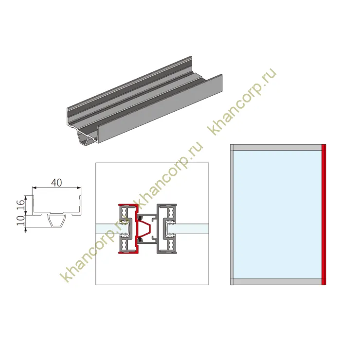Центральная крышка FMPA-22.3 бокового профиля для синхронизированной раздвижной системы Диона FDS-19S, 2-ой двери, длина 3м, алюминий/черный