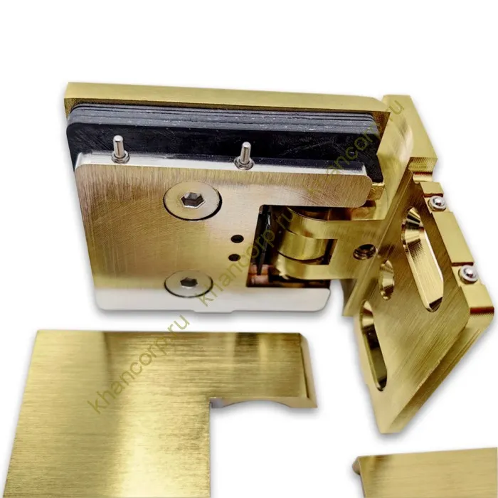 Петля Аврора FDP-180 стена-стекло 90˚ с крышками, латунь/брашированное золото