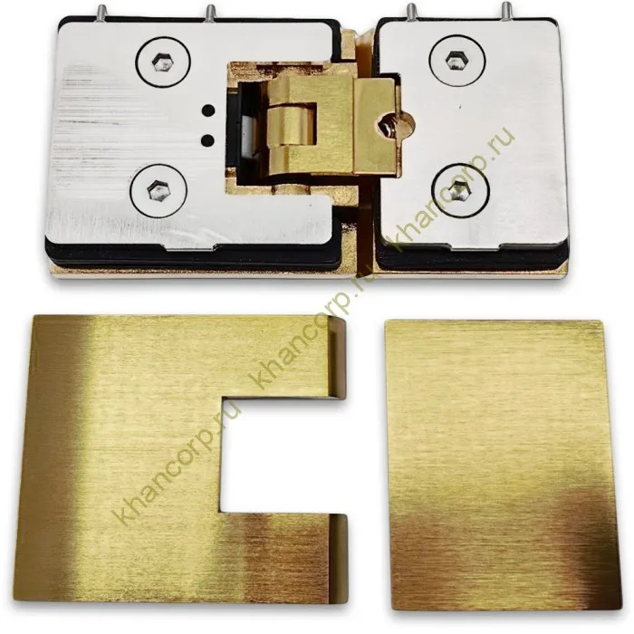 Петля Аврора FDP-181 стекло-стекло 180˚ с крышками, латунь/брашированное золото