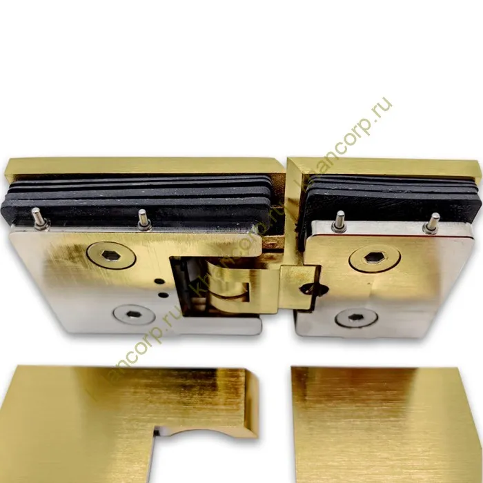 Петля Аврора FDP-181 стекло-стекло 180˚ с крышками, латунь/брашированное золото