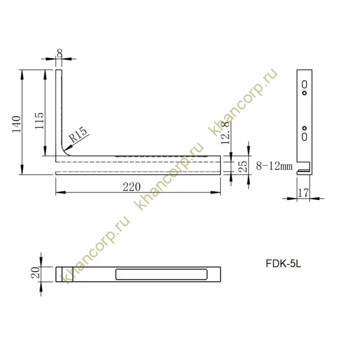 Угловой стабилизатор FDK-5R Диор стена-стекло 90˚ левый, нержавейка/бронза