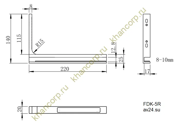Угловой стабилизатор Диор FDK-5R стена-стекло 90˚ правый, нержавейка/брашированное золото