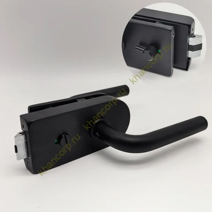 Замок сантехнический FMZ-32.1 для двери из стекла, с притвором, алюминий/черный