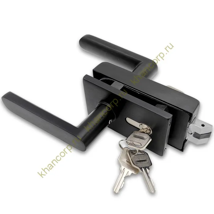 Замок FMZ-33.1 для межкомнатной двери из стекла, с притвором ключ/защелка, алюминий/черный