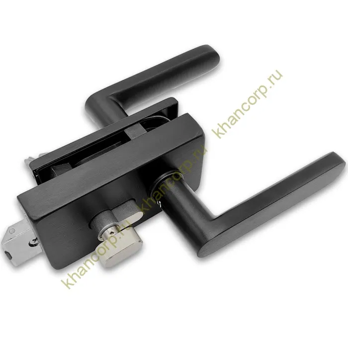 Замок FMZ-33.1 для межкомнатной двери из стекла, с притвором ключ/защелка, алюминий/черный