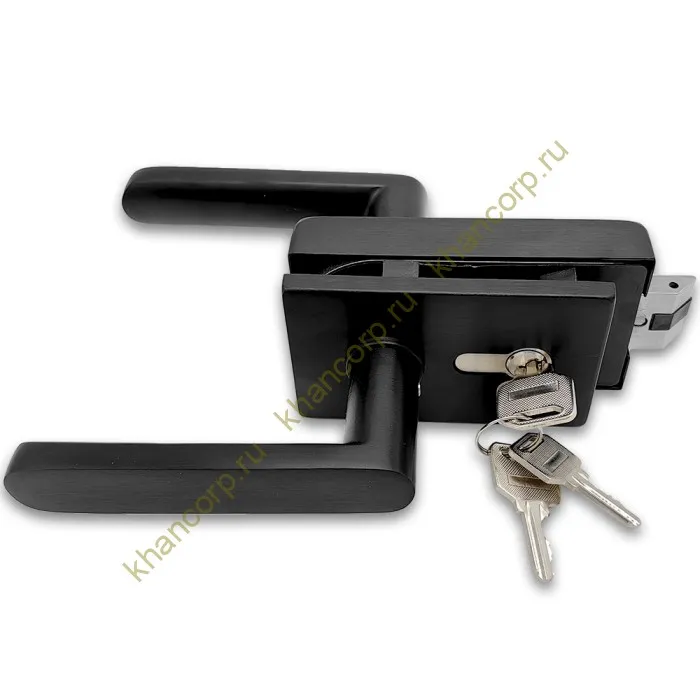 Замок FMZ-33.1 для межкомнатной двери из стекла, с притвором ключ/защелка, алюминий/черный