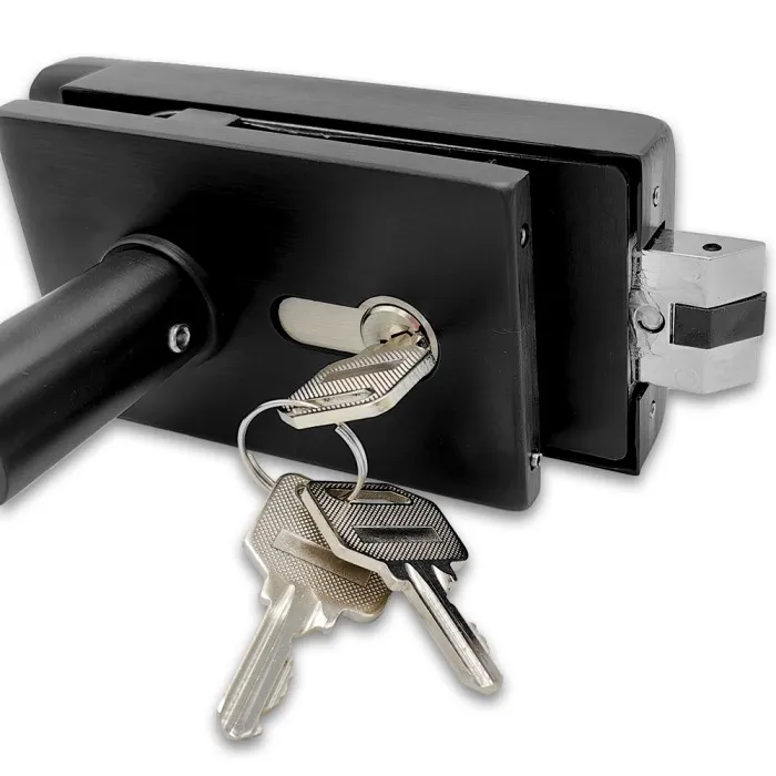 Замок FMZ-33.1 для межкомнатной двери из стекла, с притвором ключ/защелка, алюминий/черный