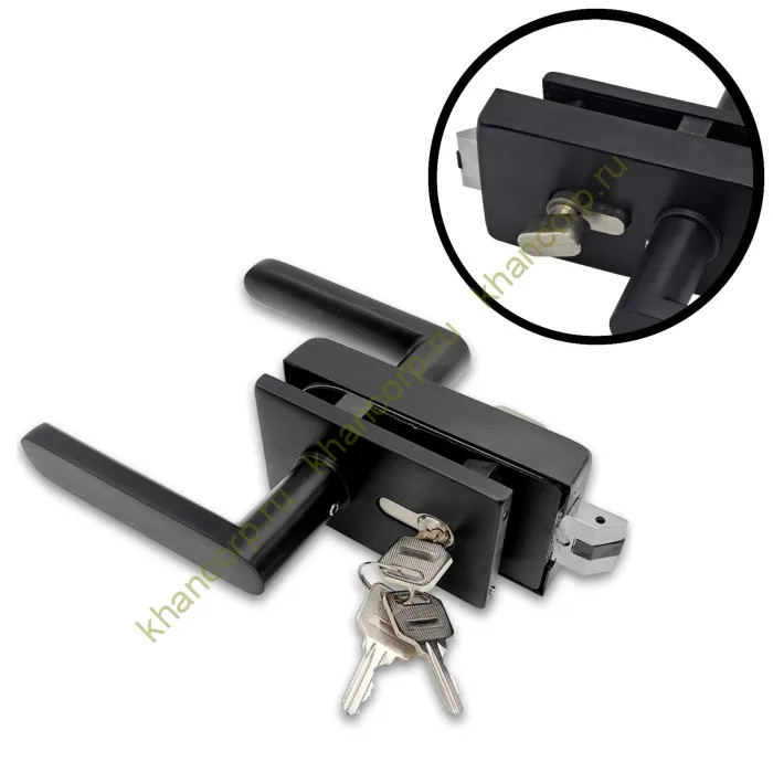 Замок FMZ-33.1 для межкомнатной двери из стекла, с притвором ключ/защелка, алюминий/черный