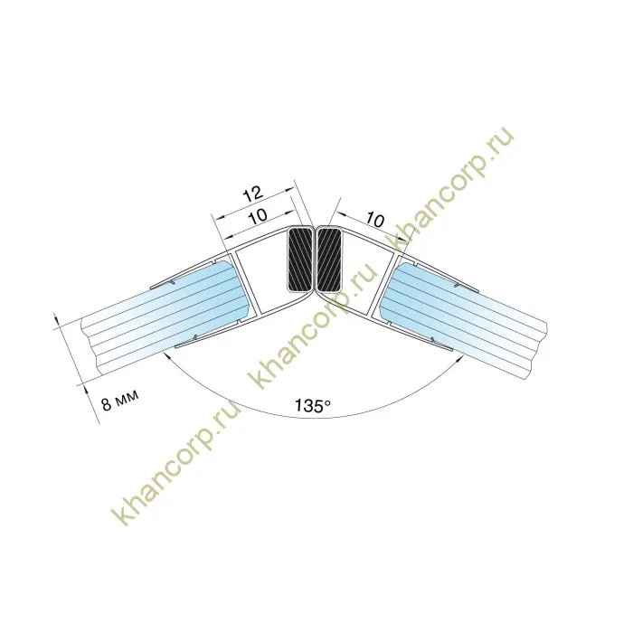 ПРЕМИУМ Уплотнитель магнитный 135°, 180° черный 3 м под стекло 8мм, FDPP-521.8